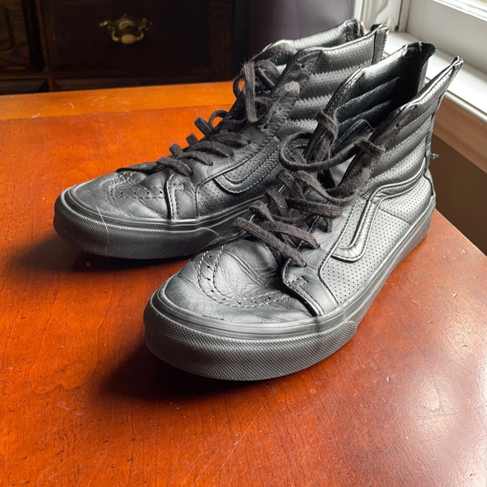 Black used leather high top vans